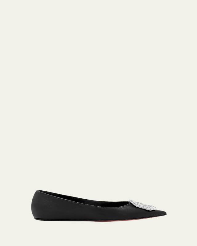 Camelia Leather Crystal Ornament Ballerina Flats